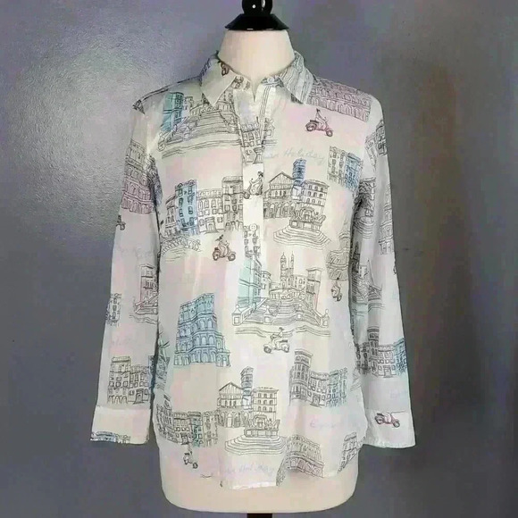Talbots Petite Roman Holiday Popover Blouse Tunic sz S - Picture 1 of 13